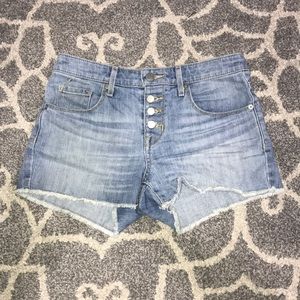 Blue high rise jean shorts